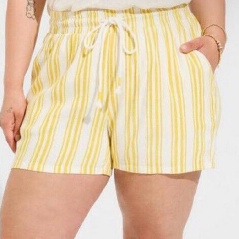 Torrid High Waist Yellow and White Striped Shorts